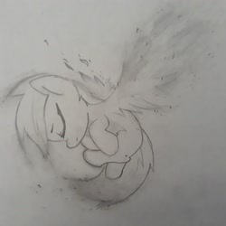 Size: 3066x3066 | Tagged: safe, artist:foxtrot3, imported from derpibooru, oc, pegasus, pony, fading, gray, sad, solo, traditional art, vent art