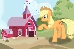 Size: 8031x5303 | Tagged: safe, artist:mr100dragon100, imported from derpibooru, apple bloom, applejack, big macintosh, granny smith, pony, apple family, big-apple-pony, confused, giant pony, macro, mega applejack