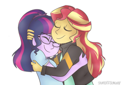 Size: 1280x869 | Tagged: safe, artist:sunsetslight, imported from derpibooru, sci-twi, sunset shimmer, twilight sparkle, equestria girls, cute, duo, female, hug, lesbian, scitwishimmer, shimmerbetes, shipping, simple background, sunsetsparkle, twiabetes, white background