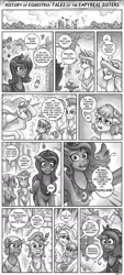 Size: 700x1547 | Tagged: safe, artist:joeengland, imported from derpibooru, princess celestia, princess luna, oc, oc:hopeful heart, pony, comic:tales of the empyreal sisters, comic, monochrome, royal sisters, trollestia, vulgar