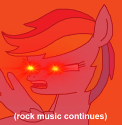 Size: 534x546 | Tagged: safe, alternate version, artist:logan jones, imported from derpibooru, rainbow dash, pegasus, pony, female, glowing eyes, glowing eyes meme, jazz music continues, jazz music stops, meme, ponified, reaction image