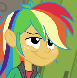 Size: 671x676 | Tagged: safe, imported from derpibooru, screencap, snails, best trends forever, equestria girls, equestria girls series, best trends forever: rainbow dash, cropped, cyoa, male, rainbow wig, smiling