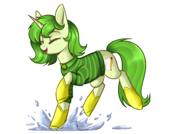 Size: 1600x1200 | Tagged: safe, artist:cloud-fly, imported from derpibooru, oc, oc only, pony, unicorn, boots, clothes, commission, cute, eyes closed, female, mare, ocbetes, shoes, simple background, smiling, solo, spring, sweater, transparent background