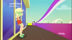 Size: 1136x640 | Tagged: safe, imported from derpibooru, screencap, applejack, equestria girls, equestria girls series, spring breakdown, spoiler:eqg series (season 2), background human, female, green face, seasickness, sick, sleeveless