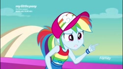 Size: 1136x640 | Tagged: safe, imported from derpibooru, screencap, rainbow dash, equestria girls, equestria girls series, spring breakdown, spoiler:eqg series (season 2), female, pointing, sleeveless, worried