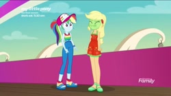 Size: 1136x640 | Tagged: safe, imported from derpibooru, screencap, applejack, rainbow dash, equestria girls, equestria girls series, spring breakdown, spoiler:eqg series (season 2), female, green face, imminent vomiting, seasickness, sick, sleeveless, uh oh