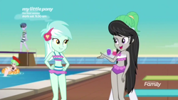 Size: 1280x720 | Tagged: safe, imported from derpibooru, screencap, lyra heartstrings, microchips, octavia melody, sweet smoothie, watermelody, equestria girls, equestria girls series, spring breakdown, spoiler:eqg series (season 2), background human, belly button, bikini, clothes, female, lyra heartstrings swimsuit, male, midriff, sleeveless, swimming pool, swimsuit, unnamed character