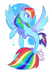 Size: 1240x1754 | Tagged: safe, artist:pinweena30, imported from derpibooru, rainbow dash, pegasus, pony, seapony (g4), 2019, abstract background, bubble, dorsal fin, female, fin wings, fins, fish tail, flowing tail, ocean, pink eyes, seaponified, seapony rainbow dash, smiling, solo, species swap, spread wings, tail, underwater, water, wave, wings