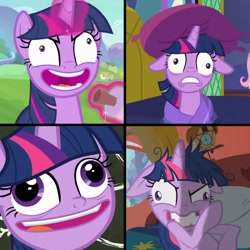 Size: 1451x1451 | Tagged: safe, edit, imported from derpibooru, screencap, twilight sparkle, alicorn, pony, unicorn, a health of information, best gift ever, lesson zero, season 2, season 7, starlight the hypnotist, spoiler:interseason shorts, bed, crazy face, faic, female, floppy ears, golden oaks library, insanity, mare, non stick pans, pillow, pudding face, solo, twilight hates ladybugs, twilight snapple, twilight sparkle (alicorn), twilight sparkle is best facemaker, twilighting, twilynanas, unicorn twilight