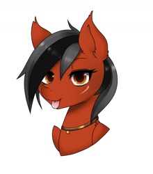 Size: 1160x1316 | Tagged: safe, artist:jaderabbit, imported from derpibooru, oc, oc only, pony, bust, collar, commission, cute, female, mare, red and black oc, red eyes, scar, solo, tongue out, ych result