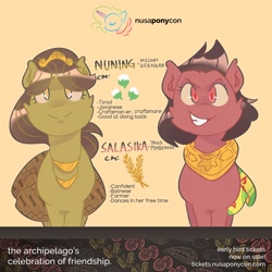 Size: 1440x1440 | Tagged: safe, artist:mewy101, imported from derpibooru, rarity, oc, oc:nuning, oc:salasika, pony, female, indonesia, indonesian, mare, nusaponycon, profile