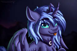 Size: 2000x1333 | Tagged: safe, artist:midnightsix3, imported from derpibooru, princess luna, alicorn, pony, :p, cute, cute little fangs, fangs, female, fluffy, lunabetes, s1 luna, silly, solo, tongue out
