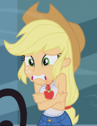 Size: 888x1155 | Tagged: safe, imported from derpibooru, screencap, applejack, equestria girls, equestria girls series, street chic, spoiler:eqg series (season 2), animated, chattering teeth, cold, cold weather, cropped, cute, female, freezing, gif, jackabetes, shivering, sleeveless, solo, wind, wind blowing