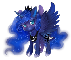 Size: 510x434 | Tagged: safe, artist:mad-cryime, imported from derpibooru, princess luna, alicorn, pony, blushing, chest fluff, chibi, constellation, crown, cute, ear fluff, ethereal mane, female, hoof shoes, jewelry, leg fluff, lidded eyes, lunabetes, mare, regalia, simple background, solo, starry mane, transparent background