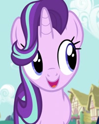 Size: 1033x1289 | Tagged: safe, imported from derpibooru, screencap, starlight glimmer, pony, unicorn, fame and misfortune, female, mare, open mouth, smiling, solo