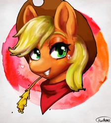 Size: 1800x2000 | Tagged: safe, artist:kunshomo, deleted from derpibooru, imported from derpibooru, applejack, earth pony, pony, applejack's hat, cowboy hat, female, freckles, hat, mare, neckerchief, solo, straw in mouth