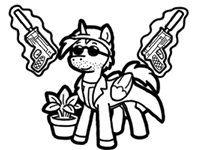 Size: 198x150 | Tagged: safe, artist:crazyperson, imported from derpibooru, pony, fallout equestria, fallout equestria: commonwealth, black and white, clothes, coat, fanfic art, grayscale, gun, magic, magic aura, monochrome, picture for breezies, silencer, simple background, sunglasses, telekinesis, transparent background, weapon