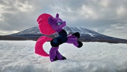 Size: 2048x1152 | Tagged: safe, artist:hihin1993, imported from derpibooru, tempest shadow, pony, hoofy-kicks, irl, japan, majestic, mountain, photo, plushie, pretty pretty tempest, rearing, snow, solo