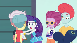 Size: 1920x1080 | Tagged: safe, imported from derpibooru, screencap, candyberry, pearl pompadour, pilot pearl, rarity, equestria girls, equestria girls series, rollercoaster of friendship, background human, rarity peplum dress, unnamed character, unnamed human