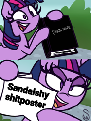 Size: 1080x1442 | Tagged: safe, artist:quarium edits, deleted from derpibooru, edit, imported from derpibooru, fluttershy, sandalwood, twilight sparkle, alicorn, equestria girls, death note, exploitable meme, meme, sandalshy, shipping, straight, twilight sparkle (alicorn), twilight's death note, twilight's fact book