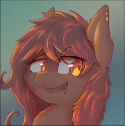 Size: 960x963 | Tagged: safe, artist:ruby dusk, imported from derpibooru, oc, oc only, oc:vixy, pony, drool, ear piercing, earring, jewelry, piercing, simple background