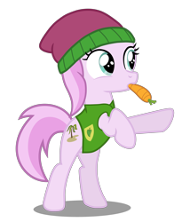 Size: 6000x7000 | Tagged: safe, artist:mundschenk85, imported from derpibooru, piña colada, earth pony, pony, winter wrap up, absurd resolution, background pony, bipedal, carrot, clothes, cute, female, filly, food, mouth hold, piña cutelada, plant team, show accurate, simple background, solo, transparent background, winter cap, winter wrap up vest