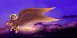 Size: 4000x2000 | Tagged: safe, artist:mici124, artist:micioutaki, imported from derpibooru, pegasus, pony, epic, impossibly large wings, large wings, night, sky, sunrise, wallpaper, wings