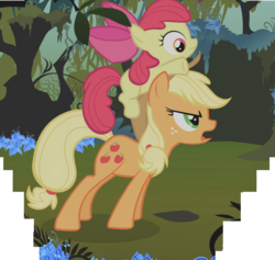 Size: 1868x1773 | Tagged: safe, composite screencap, edit, edited screencap, imported from derpibooru, screencap, apple bloom, applejack, pony, bridle gossip, everfree forest, panorama, poison joke