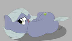 Size: 2891x1642 | Tagged: safe, artist:taurson, imported from derpibooru, limestone pie, earth pony, pony, annoyed, butt, female, looking at you, lying down, mare, plot, simple background, solo