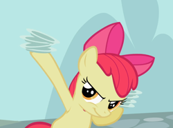 Size: 1200x895 | Tagged: safe, imported from derpibooru, screencap, apple bloom, earth pony, pony, the cutie pox, bow, confident, cropped, female, filly, hair bow, holding, plate, plates, smiling, smirk, solo