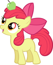 Size: 900x1099 | Tagged: safe, imported from derpibooru, apple bloom, earth pony, pony, call of the cutie, apple, apple bloom's bow, bow, cute, female, filly, food, hair bow, simple background, solo, transparent background, vector