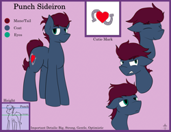 Size: 3895x3000 | Tagged: safe, artist:candel, imported from derpibooru, oc, oc:punch sideiron, earth pony, pony, angry, happy, looking at you, male, reference sheet, size chart, size comparison, tired