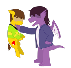 Size: 2200x2100 | Tagged: safe, artist:maxter-advance, imported from derpibooru, dragon, earth pony, pony, spoiler:deltarune, clothes, crossover, deltarune, dragoness, dragonified, female, jacket, kris, ponified, species swap, susie (deltarune), sweater