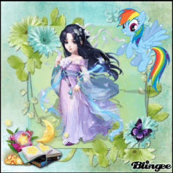 Size: 400x400 | Tagged: safe, imported from derpibooru, rainbow dash, butterfly, human, pony, blingee, book, crescent moon, exploitable meme, flower, man in the moon, meme, moon