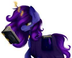 Size: 2165x1741 | Tagged: safe, artist:victoria-luna, imported from derpibooru, oc, oc only, pony, unicorn, book, chest fluff, cloak, clothes, female, levitation, long horn, magic, mare, quill, raised hoof, saddle bag, simple background, solo, telekinesis, transparent background, walking