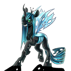 Size: 2834x2834 | Tagged: safe, artist:schokocream, imported from derpibooru, queen chrysalis, changeling, changeling queen, crown, evil grin, female, grin, jewelry, regalia, simple background, smiling, solo, white background