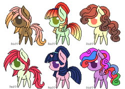 Size: 301x214 | Tagged: safe, artist:galaxysmilebri02, imported from derpibooru, oc, oc only, unnamed oc, earth pony, pegasus, pony, unicorn, big eyes, blank flank, freckles, gradient mane, next generation, offspring, parent:applejack, parent:big macintosh, parent:cheese sandwich, parent:fancypants, parent:flash sentry, parent:flim, parent:fluttershy, parent:pinkie pie, parent:rarity, parent:twilight sparkle, parents:cheesepie, parents:flashlight, parents:flimjack, parents:fluttermac, parents:raripants, pixel art, simple background, transparent background