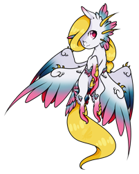 Size: 1024x1272 | Tagged: safe, artist:oneiria-fylakas, imported from derpibooru, oc, oc only, oc:aora, original species, seraph, chibi, female, multiple wings, one eye closed, simple background, solo, transparent background, wink