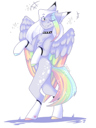 Size: 768x1024 | Tagged: safe, artist:akiiichaos, imported from derpibooru, oc, oc only, oc:cupid, pegasus, pony, bipedal, choker, colored wings, male, multicolored wings, one eye closed, solo, spiked choker, stallion, wink