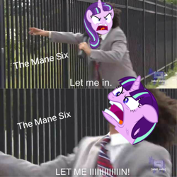 Size: 640x640 | Tagged: safe, edit, imported from derpibooru, starlight glimmer, pony, adult swim, eric andre, let me in, meme, ragelight glimmer