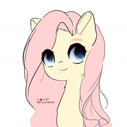 Size: 1280x1285 | Tagged: safe, artist:miki-illustrates, imported from derpibooru, fluttershy, pony, bust, chest fluff, cute, female, neck fluff, shyabetes, simple background, solo, white background
