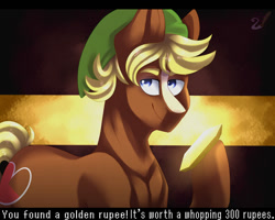 Size: 900x720 | Tagged: safe, artist:painty-unicorn, imported from derpibooru, quarter hearts, earth pony, pony, flutter brutter, link, male, rupee, solo, stallion, the legend of zelda