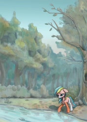 Size: 1600x2263 | Tagged: safe, artist:louislithium, imported from derpibooru, oc, oc only, oc:silk heart, oc:绫心, earth pony, pony, dreamlandcon, fanfic art, female, forest, mare, river, scenery, solo, stream