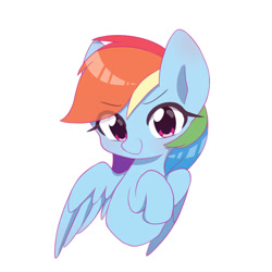 Size: 1200x1200 | Tagged: safe, artist:lan wu, imported from derpibooru, rainbow dash, pegasus, pony, bust, cute, dashabetes, eye clipping through hair, female, mare, pixiv, simple background, solo, white background