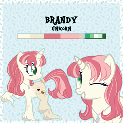 Size: 3000x3000 | Tagged: safe, artist:urpone, imported from derpibooru, oc, oc only, oc:brandy, pony, unicorn, base used, blushing, female, jewelry, looking back, mare, necklace, one eye closed, reference sheet, simple background, solo, vector, wink, ych result