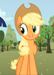 Size: 679x938 | Tagged: safe, imported from derpibooru, screencap, applejack, twilight sparkle, earth pony, pony, unicorn, the super speedy cider squeezy 6000, apple tree, applejack's hat, cowboy hat, cropped, cute, female, hat, jackabetes, looking at something, mare, offscreen character, smiling, solo focus, tree, unicorn twilight