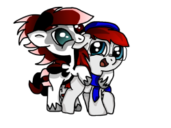 Size: 1600x1200 | Tagged: safe, artist:phoenix, artist:sajimex, imported from derpibooru, oc, oc only, oc:apex soundwave, oc:darkmond, earth pony, pegasus, pony, biting, brothers, clothes, cute, duo, ear bite, hat, male, nom, scarf, simple background, transparent background