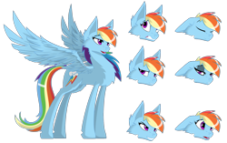 Size: 1725x1080 | Tagged: safe, artist:fakkom, imported from derpibooru, rainbow dash, pegasus, pony, bedroom eyes, chest fluff, concept art, ear fluff, female, floppy ears, grin, gritted teeth, hooves, mare, open mouth, simple background, smiling, solo, spread wings, transparent background, wings