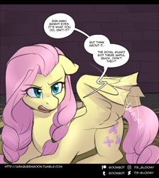 Size: 750x837 | Tagged: safe, artist:cosmalumi, artist:its-gloomy, imported from derpibooru, fluttershy, pony, tumblr:ask queen moon, braid, clipped wings, solo