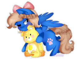 Size: 2800x2200 | Tagged: safe, artist:2pandita, imported from derpibooru, oc, oc only, oc:midnight luna, pegasus, pony, bow, female, hair bow, mare, simple background, solo, teddy bear, transparent background